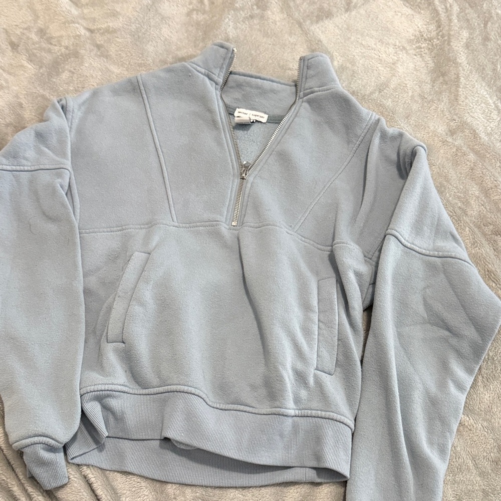 Light Blue Quarter-Zip Fleece Pullover Hoodie - Women